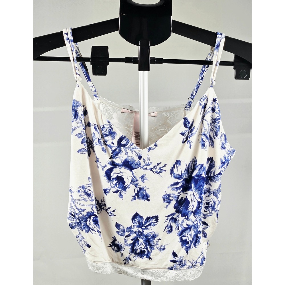 Victoria's Secret Large Floral Modal Lace Back Cropped Layering Top Coquette